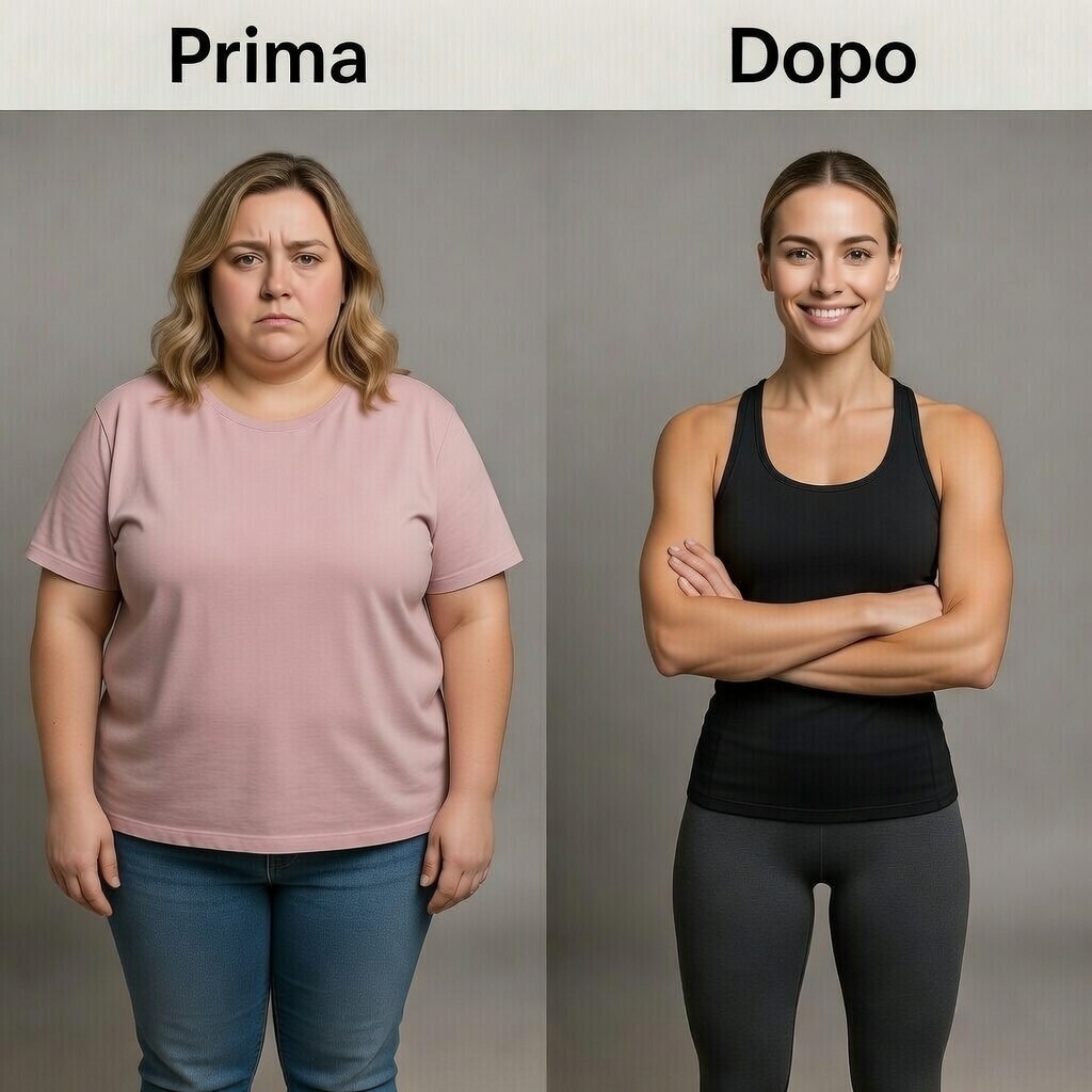 Confronto di trasformazione fisica: prima e dopo il cambiamento di stile di vita.